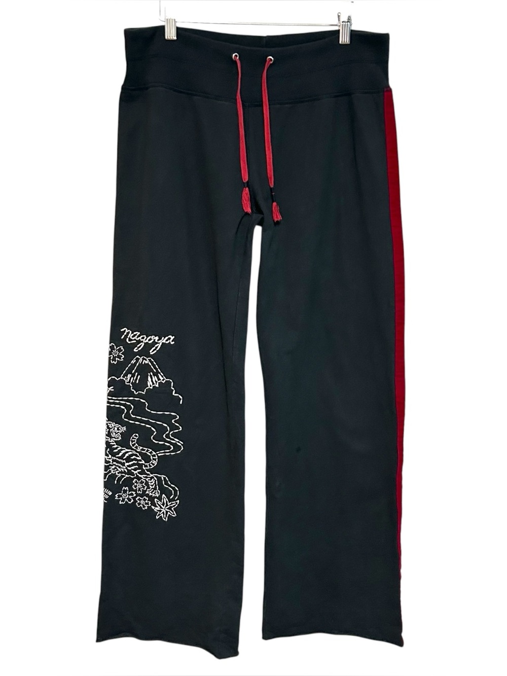 Y2K lucky brand L wide leg sweatpant Asian embroidery velvet side stripe vintage